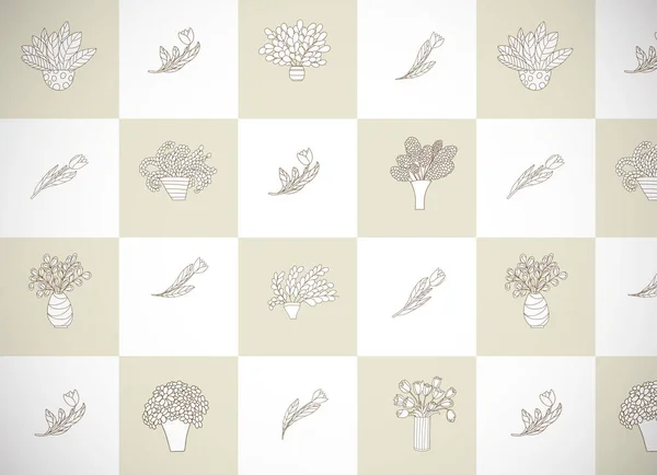 Tarjeta Horizontal Con Lindas Plantas Dibujos Animados Flores Macetas Tulipanes — Vector de stock