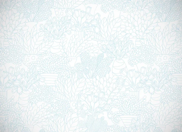 Горизонтальная Карта Милыми Мультяшными Растениями Цветами Горшках Белый Фон Хорошо — стоковый вектор