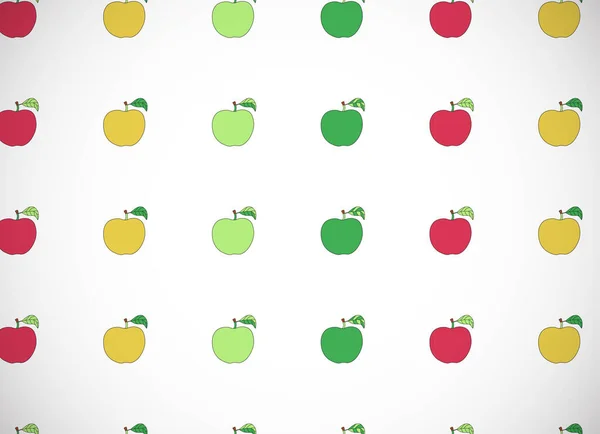 Horizontale Karte Muster Mit Karikatur Bunten Äpfeln Vektorillustration — Stockvektor
