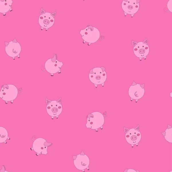 Безглазый Узор Симпатичными Карикатурными Маленькими Розовыми Свиньями Темно Розовом Фоне — стоковый вектор