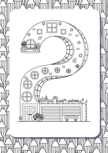 Cartoon Nummer Der Form Eines Hauses Gezeichnet Isoliert Auf Weiß — Stockvektor