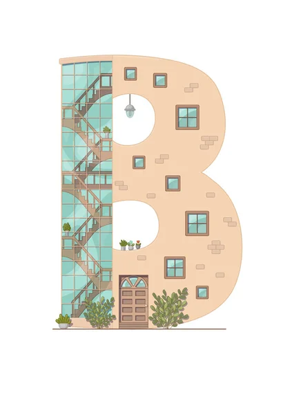 字母B房子与白色背景隔离 垂直肖像A4页 可打印 — 图库矢量图片