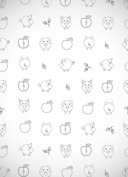 Vertikale Grußkarte Mit Niedlichen Cartoon Schweinen Äpfeln Und Eicheln Auf — Stockvektor