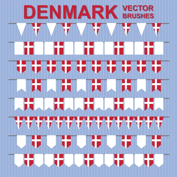 Σύνολο Πινέλων Διανυσματικών Μοτίβων Ριγέ Φόντο Γιρλάντα Δανέζικες Σημαίες Δανία — Διανυσματικό Αρχείο