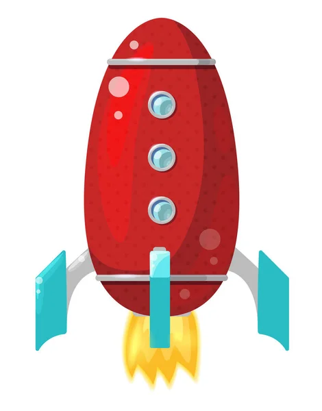 Fusée Rouge Dessin Animé Avec Flamme Isolée Sur Fond Blanc — Image vectorielle