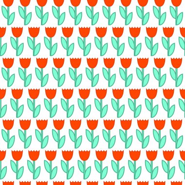 Sevimli çiçek laleleriyle kusursuz bir bahar şablonu. Vektör.