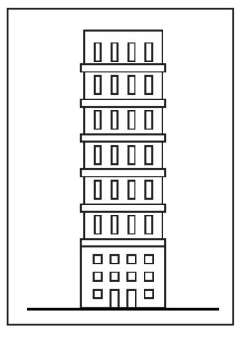Beyaz arka planda izole edilmiş bir bina. Daire ya da ofis. Vektör çizimi. Siyah çerçeve.