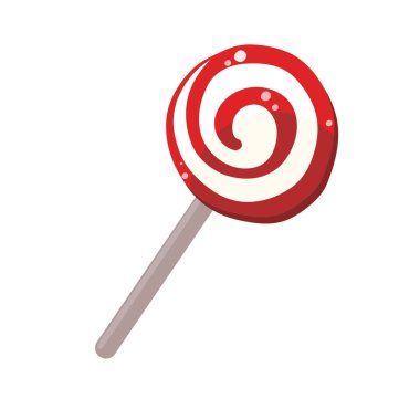 Beyaz ve kırmızı spiral şekilli lolipop şekeri. Vektör illüstrasyonu beyaz arkaplanda izole edildi