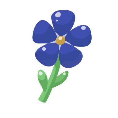 Beyaz arka planda beş taç yaprağı olan mavi karikatür çiçeği. Vektör illüstrasyonu.