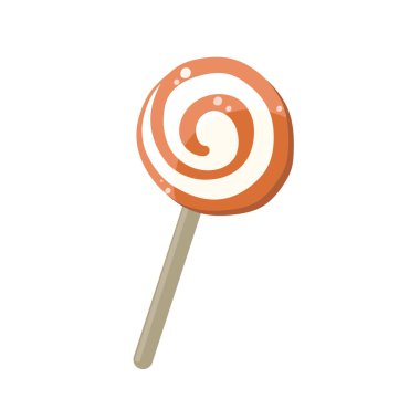 Beyaz ve turuncu spiral şekilli lolipop şekeri. Vektör illüstrasyonu beyaz arkaplanda izole edildi