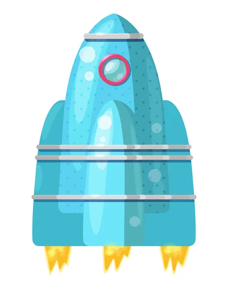 Caricature Fusée Bleue Avec Flamme Isolée Sur Fond Blanc Illustration — Image vectorielle