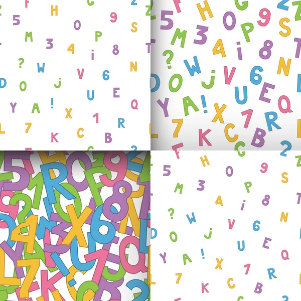 Nahtlose Muster Mit Bunten Englischen Buchstaben Und Zahlen Auf Weißem — Stockvektor