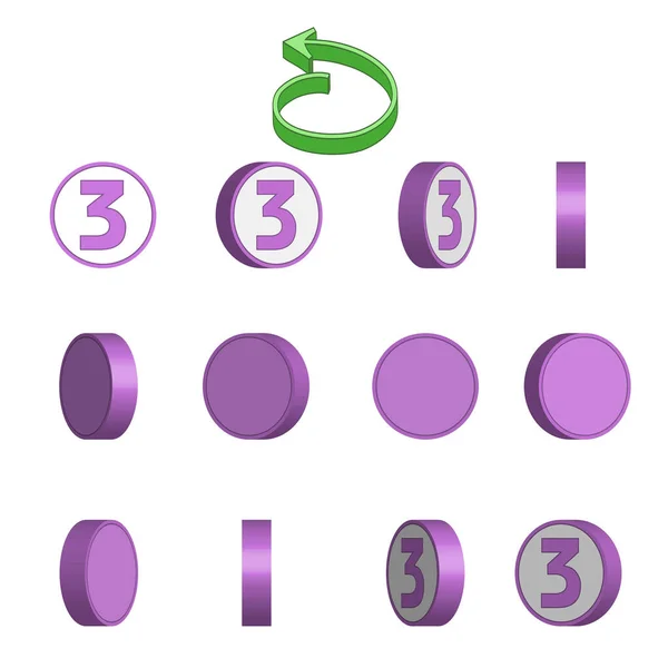 Nummer Kreis Rotationssequenz Sprite Blatt Auf Weißem Hintergrund Vektorillustration — Stockvektor