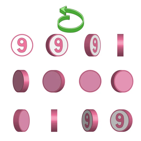 Nummer Cirkelrotatie Sequentie Sprite Vel Witte Achtergrond Vectorillustratie — Stockvector