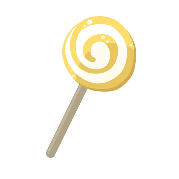 Lollipop Godis Med Vitt Och Gult Spiralmönster Vektor Illustration Isolerad — Stock vektor