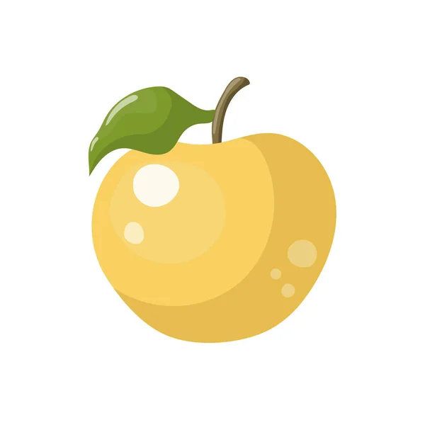 Gelber Apfel Ganze Frucht Mit Blatt Vektor Illustration Isoliert Auf — Stockvektor