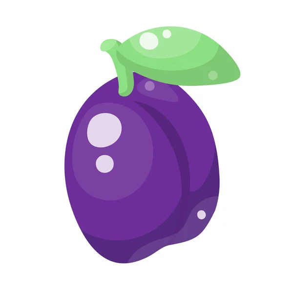 Färsk Saftig Violett Plommon Frukt Med Ljusa Gröna Blad Isolerad — Stock vektor