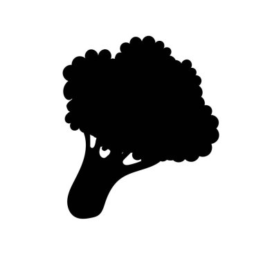 Çizgi film brokoli siyah silueti beyaz arka planda izole edilmiş. Vektör illüstrasyonu.