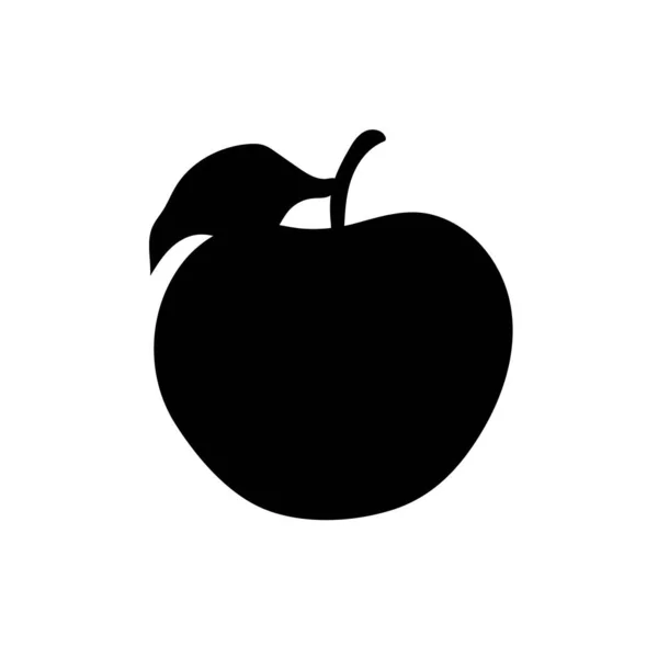 Cartoon Apple Schwarze Silhouette Isoliert Auf Weißem Hintergrund Vektorillustration — Stockvektor