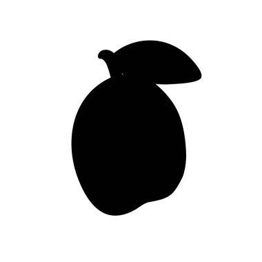 Beyaz arka planda yaprağı olan taze sulu erik meyvesi. Vektör çizimi. Siyah siluet