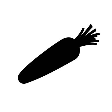 Beyaz arka planda karikatür havucu. Vektör çizimi. Siyah siluet.