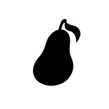 Beyaz arka planda yaprak silueti olan armut. Olgun sağlıklı meyve. Çizgi film siyah vektör çizimi. Web tasarımı için sonbahar sembolü, mobil uygulama, logo, kart