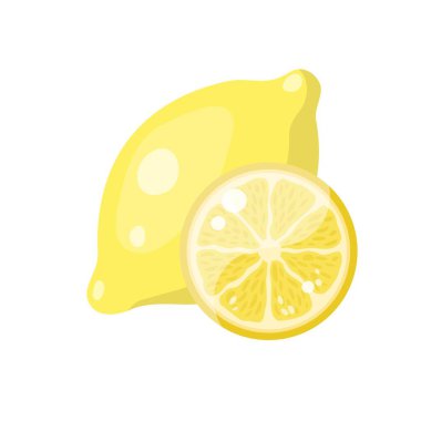 Limon çizimi. Taze narenciye. Meyve dilimini kes. İzole çizgi film vektörü