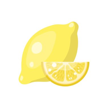 Limon çizimi. Taze narenciye. Meyve dilimini kes. İzole çizgi film vektörü