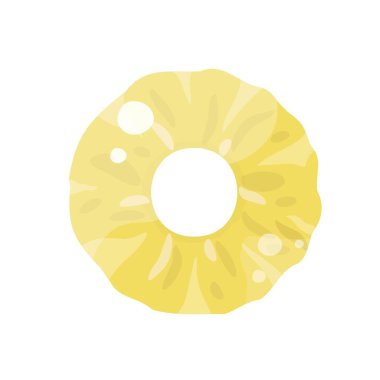 Yuvarlak sulu ananas dilimi. Lezzetli tropikal meyve. Meyve suyu ambalajı, tanıtım broşürü veya poster için ayrıntılı düz vektör tasarımı