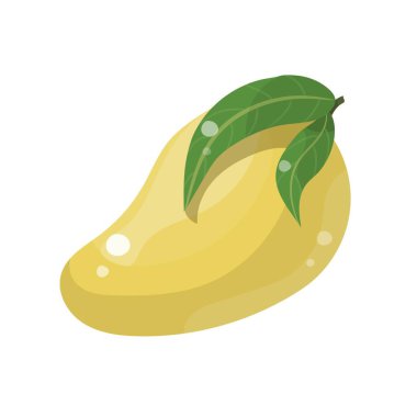 Mango izole vektör simgesi. Yapraklı meyve. Meyve suyu veya reçel markalaştırma logosu.