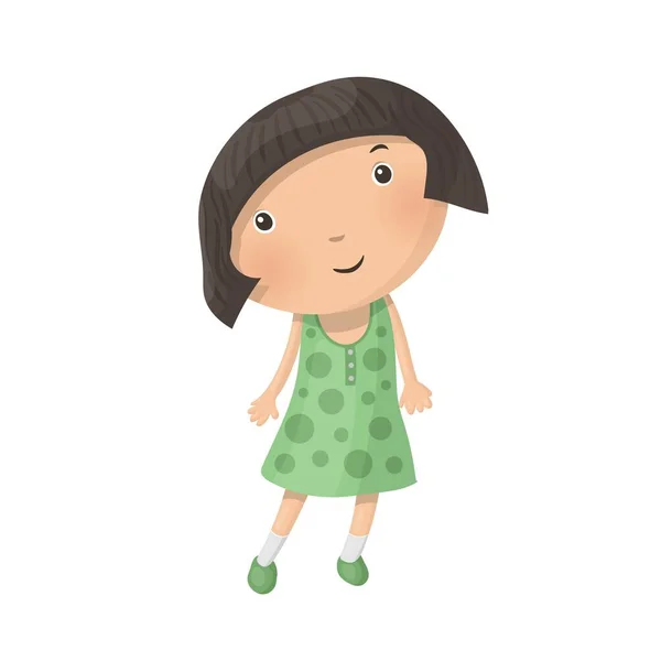 Cute Little Cartoon Girl Isolated White Background Vector Illustration — Stock Vector