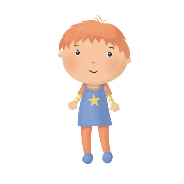 Cute Little Cartoon Boy Isolated White Background Vector Illustration — Stock Vector