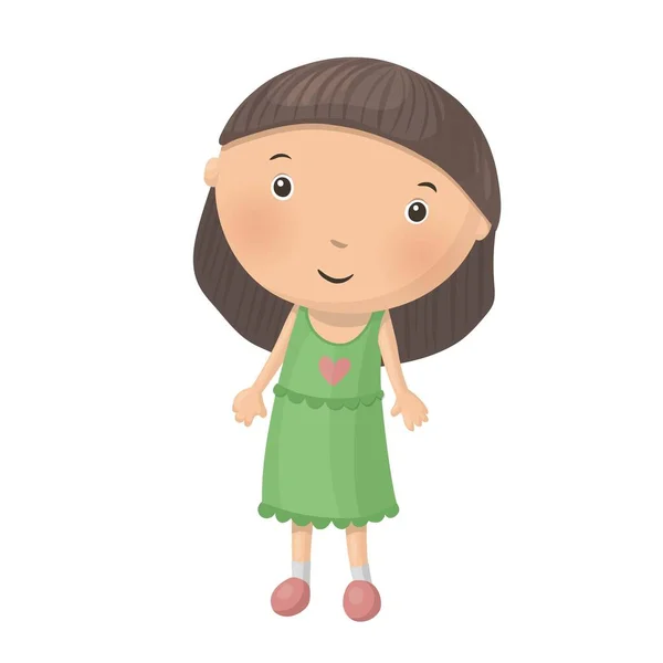 Cute Little Cartoon Girl Izolowane Białym Tle Ilustracja Wektora — Wektor stockowy