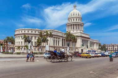 Havana, Küba - 1 Nisan 2012: At arabaları ile yoğun trafik