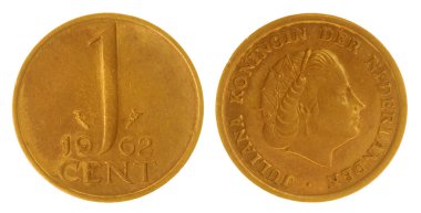 Beyaz arka plan üzerinde Hollanda izole bronz 1 cent 1962 sikke