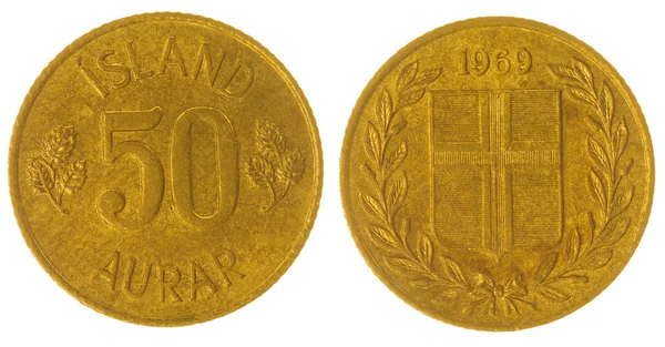50 aurar 1969 Moneta isolata su sfondo bianco, Islanda — Foto Stock