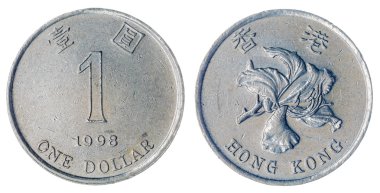 Beyaz arka plan üzerinde Hong Kong izole 1 Doları 1998 sikke