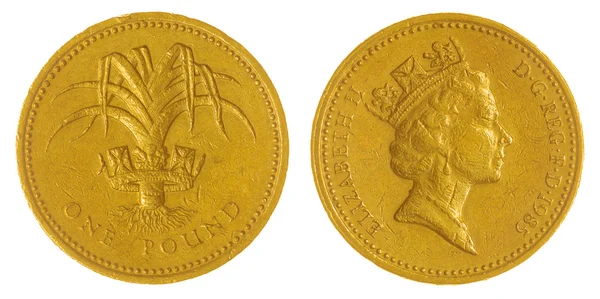 Moneta da 1 sterlina 1985 isolata su sfondo bianco, Gran Bretagna — Foto Stock