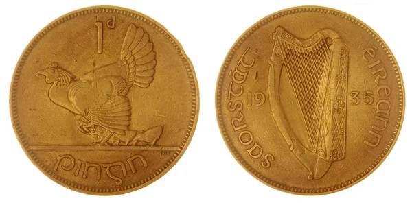 1 penny 1935 κέρμα που απομονώνονται σε λευκό φόντο, Ιρλανδία — Φωτογραφία Αρχείου