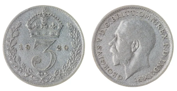 白い背景に、グレート ・ ブリテンに分離された 3 ペンス 1920 コイン — ストック写真