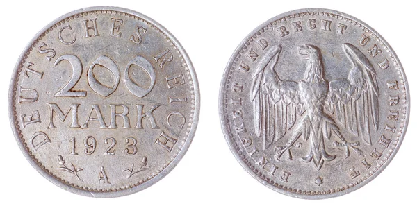 200 马克 1923年硬币孤立在白色的背景下，德国 — 图库照片