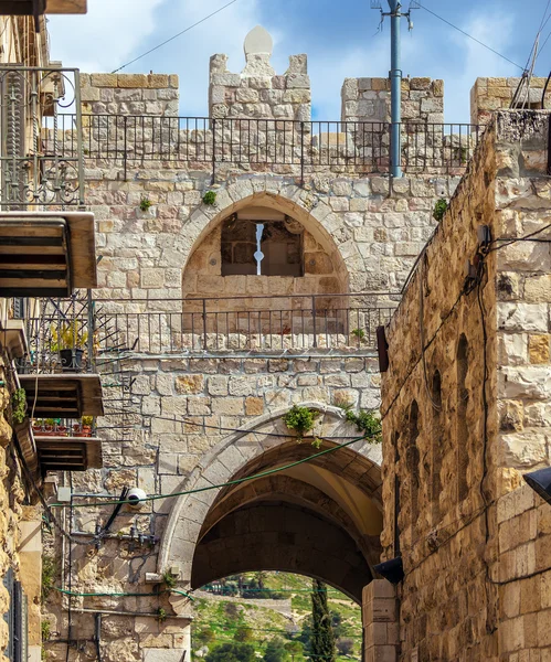 Löwentor, alte Stadtmauer, jerusalem — Stockfoto