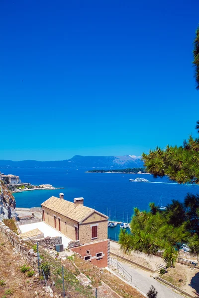 Aerial View on Marina with Yachts, Corfu island, Greece — Stock Photo, Image