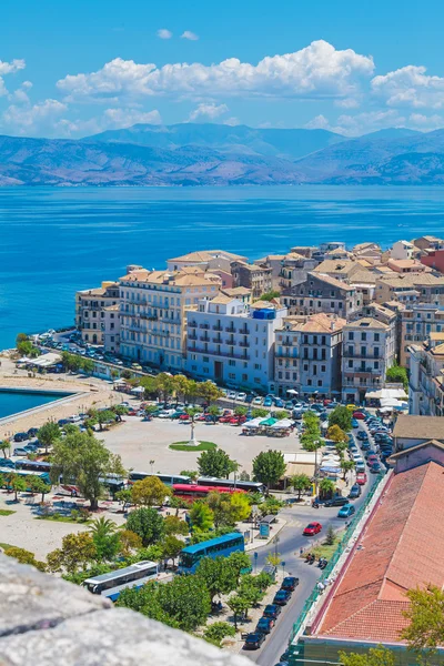 Luchtfoto van nieuwe vesting kerkyra, eiland corfu, Griekenland — Stockfoto