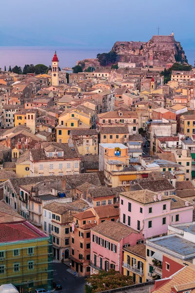 Aerial view from New fortress on the city with St. Spyridon chur — Stock Photo, Image