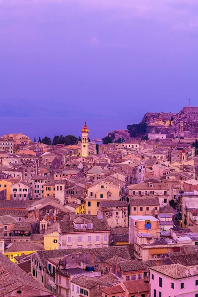 Aerial view from New fortress on the city with St. Spyridon chur — Stock Photo, Image