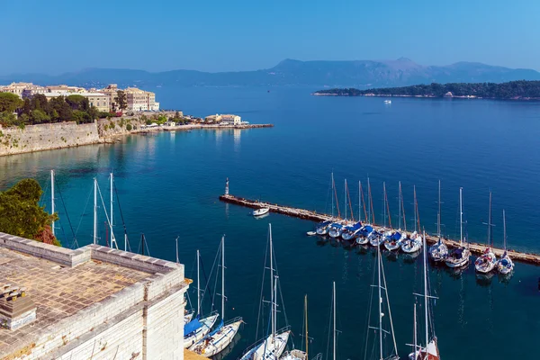 Marina with yachts, Kerkyra, Corfu island, Greece — Stock Photo, Image