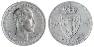 Beyaz arka plan üzerinde Norveç izole 50 cevheri 1914 sikke 