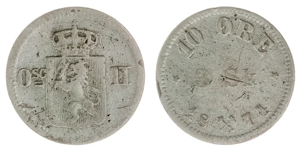 10 ore 1871 moneta na białym tle na białym tle, Norwegia — Zdjęcie stockowe