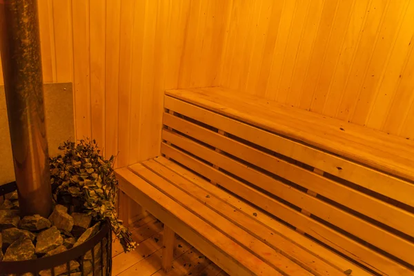 Wooden interior of traditional sauna — Stock Photo, Image